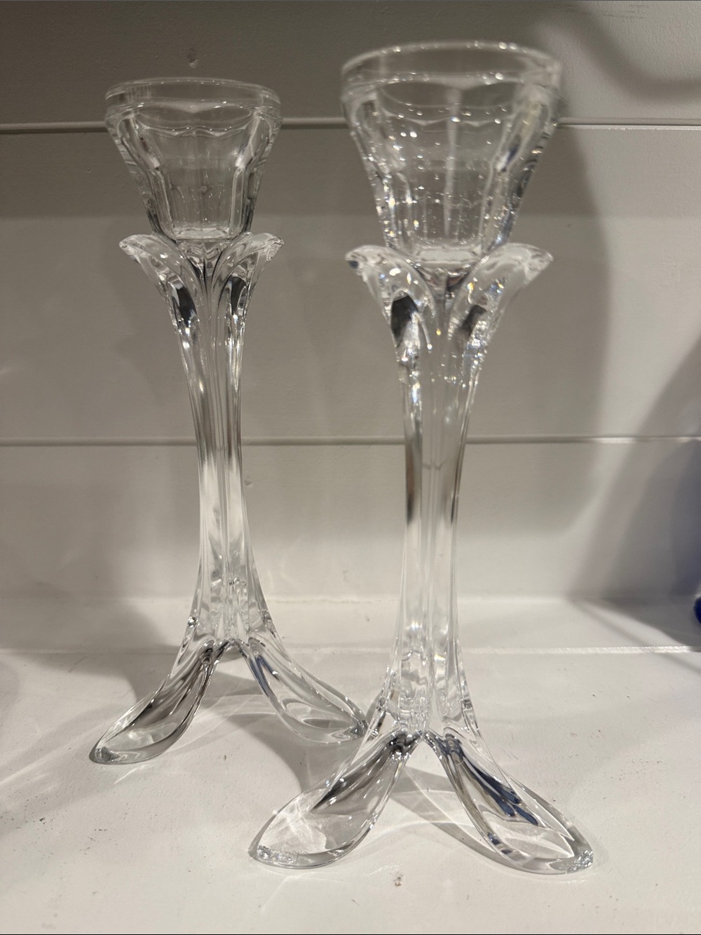 Clear Glass Taper Candle Holders - Pair